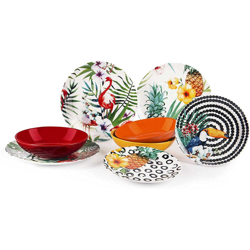 Teller-Set 18-teilig Porzellan Tropical-Design für 6 Personen
