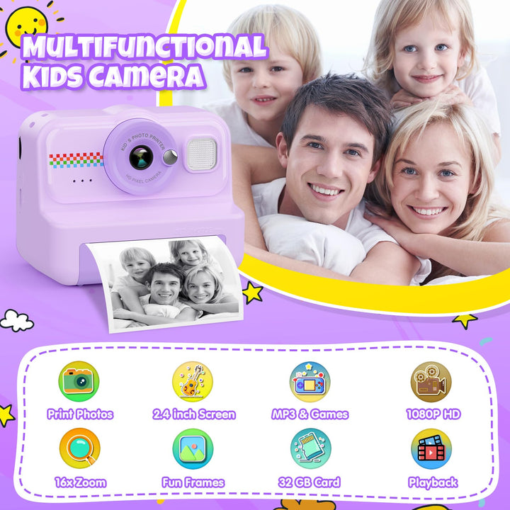 Sofortbildkamera Kinder 1080P Thermodruck mit 32GB &amp; 3 Druckpapierrollen - Bild 2