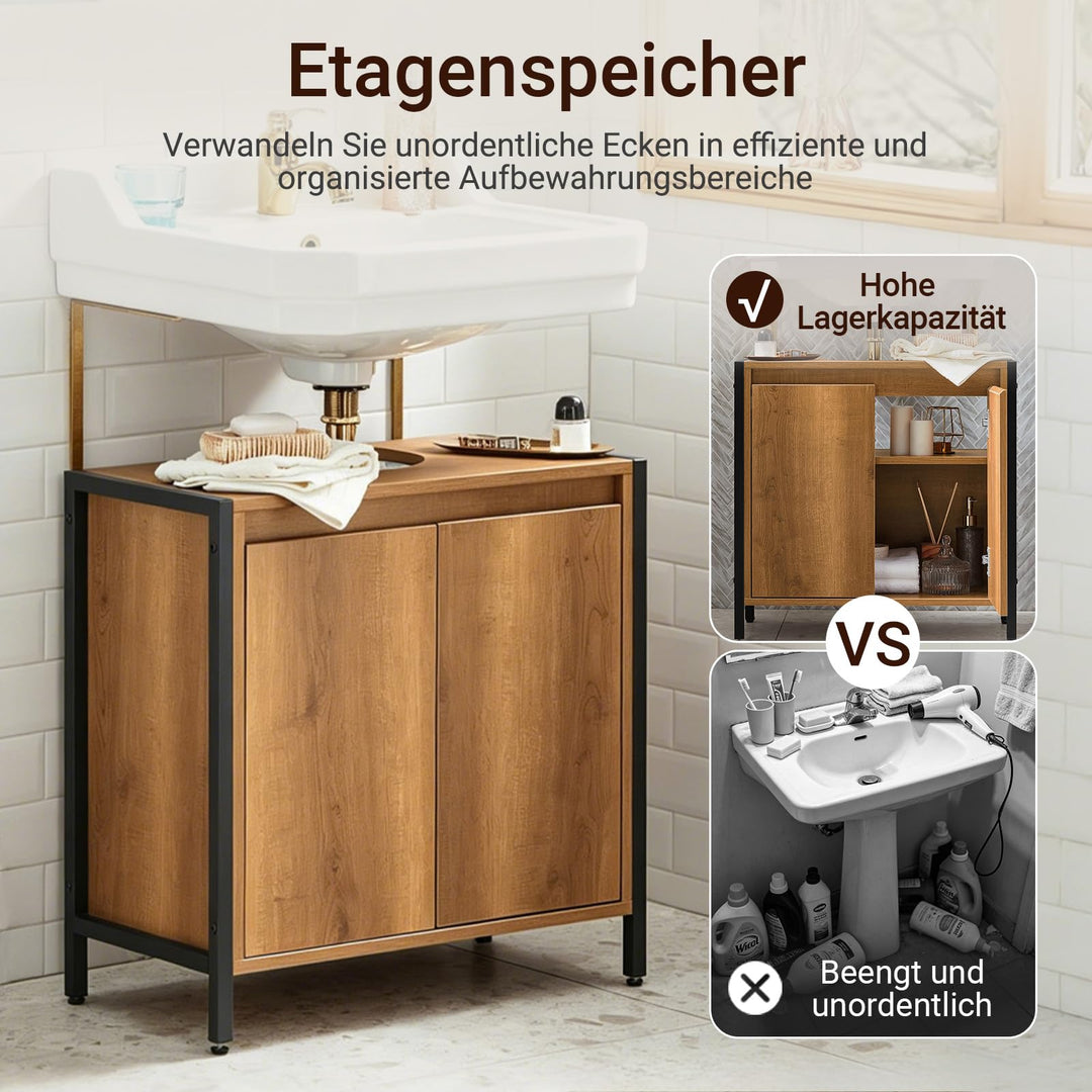 Waschbeckenunterschrank mit Siphonöffnung 60x60x30cm Braun - Bild 6