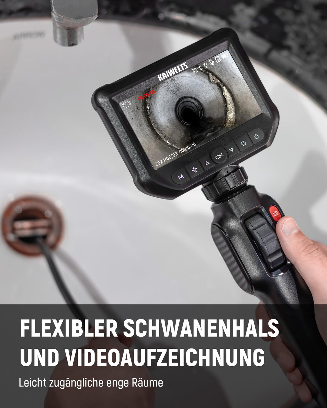 Endoskopkamera 4,3" IPS 1080P mit 210° Schwenk für Rohr &amp; Kfz - Bild 6