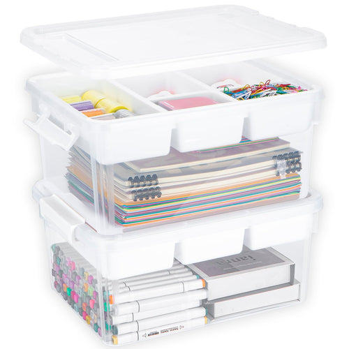 Aufbewahrungsbox 16L mit Tablett 2er-Set stapelbar transparent