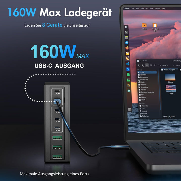 USB-C Ladestation 720W 8-Port mit 5x USB-C und 3x USB-A - Bild 4