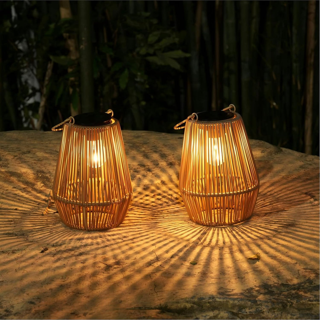 Solar Laterne Rattan handgeflochten 2er-Set warmweiss Aussen - Bild 8