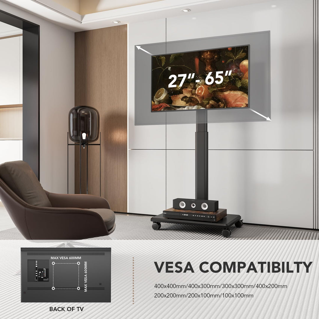 TV Bodenständer rollbar 27-65 Zoll schwenkbar höhenverstellbar VESA 400x400 - Bild 5