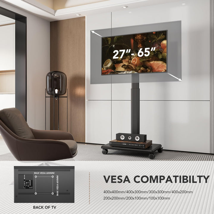 TV Bodenständer rollbar 27-65 Zoll schwenkbar höhenverstellbar VESA 400x400 - Bild 5