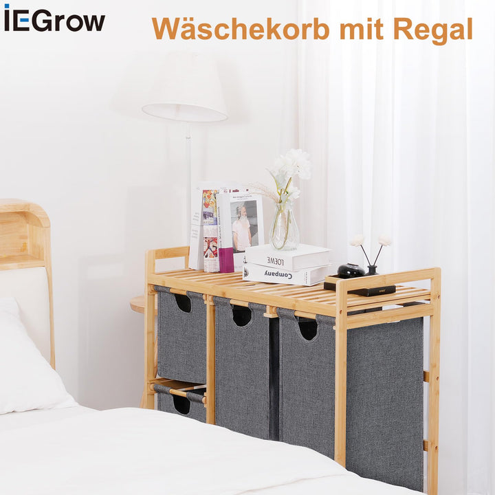 Wäschekorb 4 Fächer Bambus 150L mit Ablage und Rollen - Bild 4