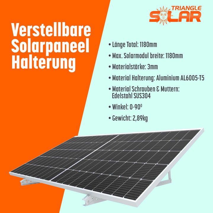 Solarmodul Halterung Aluminium 1180mm 0-90° für 2 Panels Flachdach - Bild 9