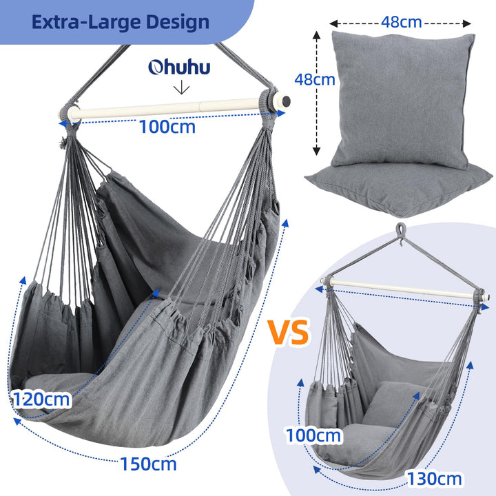 Hängesessel mit 2 Kissen und Deckenhaken-Kit bis 150 kg XL - Bild 3