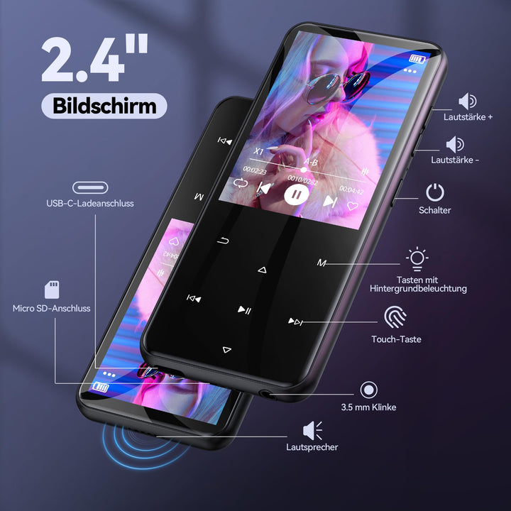 MP3-Player 64GB Bluetooth 5.3 HiFi mit 2,4" Farbdisplay - Bild 5
