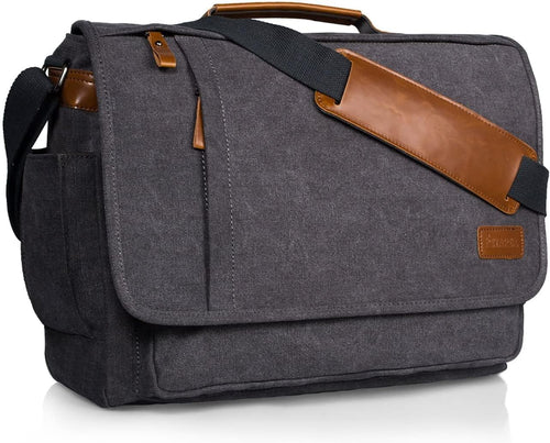 Umhängetasche Canvas 15,6 Zoll Laptop Vintage-Look Grau