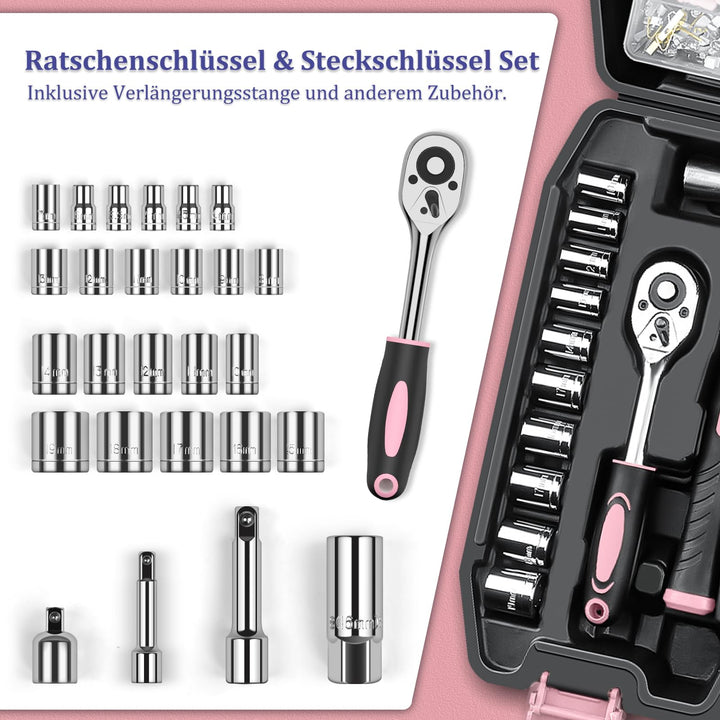 Werkzeugkoffer gefüllt 281-teilig mit Steckschlüssel und Zangen Rosa - Bild 4