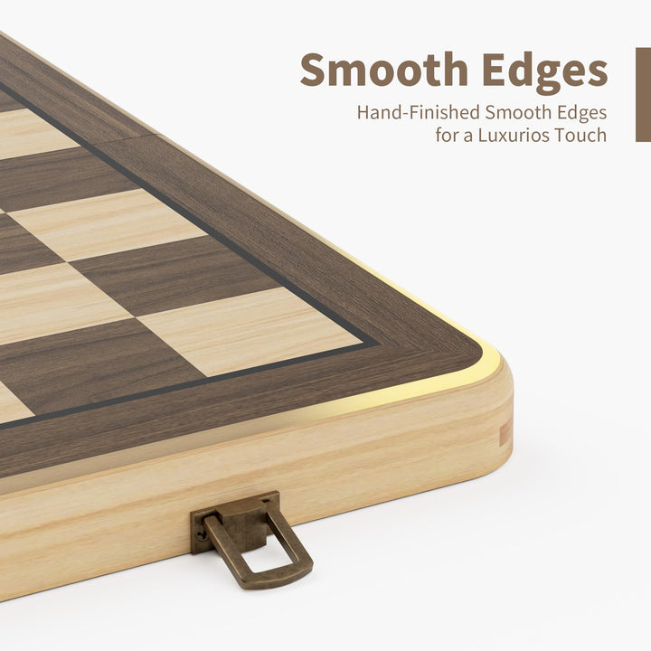 Schach- und Dame-Set Holz 2-in-1 klappbar 38 cm mit Staunton-Figuren - Bild 4