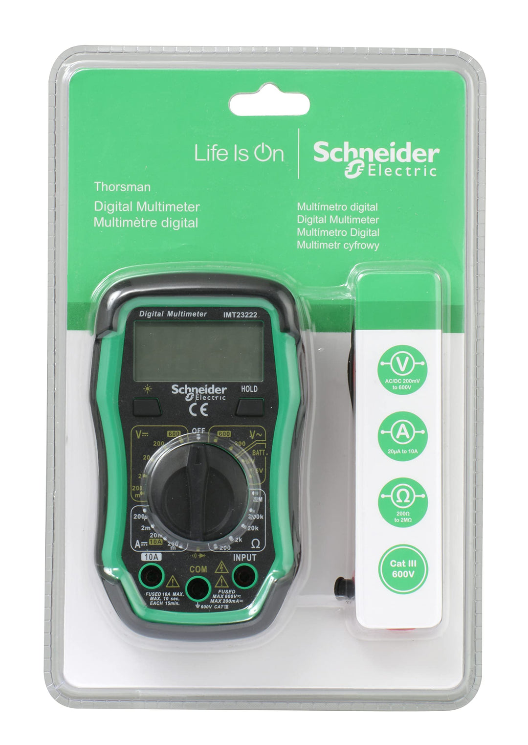Digitalmultimeter LCD Hintergrundbeleuchtung Kat. III 600 V manuell