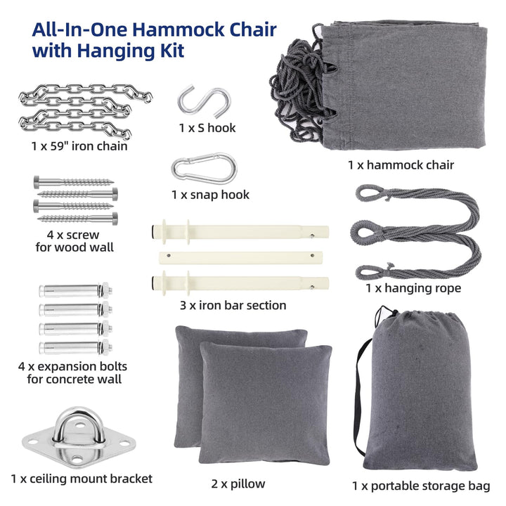 Hängesessel mit 2 Kissen und Deckenhaken-Kit bis 150 kg XL - Bild 8