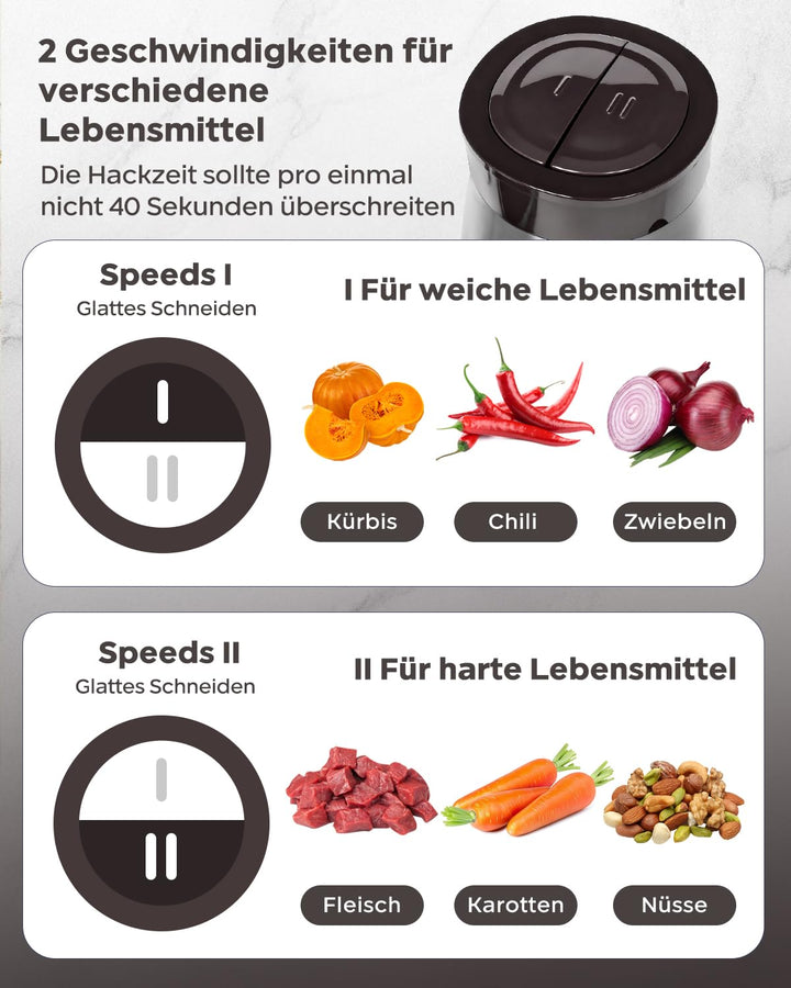 Elektrischer Zerkleinerer 2L Glas + 1.8L Edelstahl 600W 2 Stufen - Bild 4