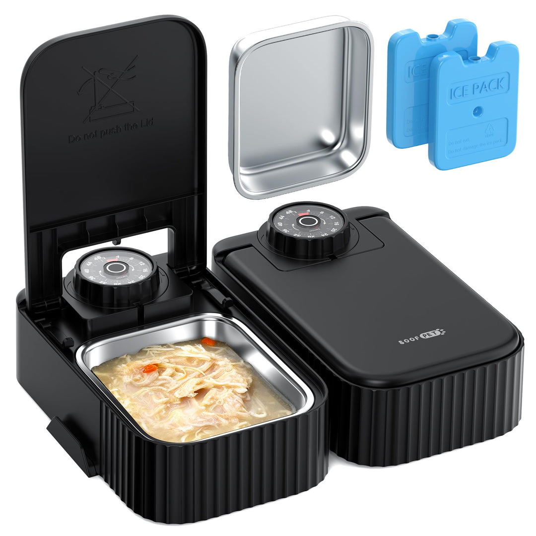 Futterautomat Katze Nassfutter 700ml Doppelnapf 48h Timer Edelstahl