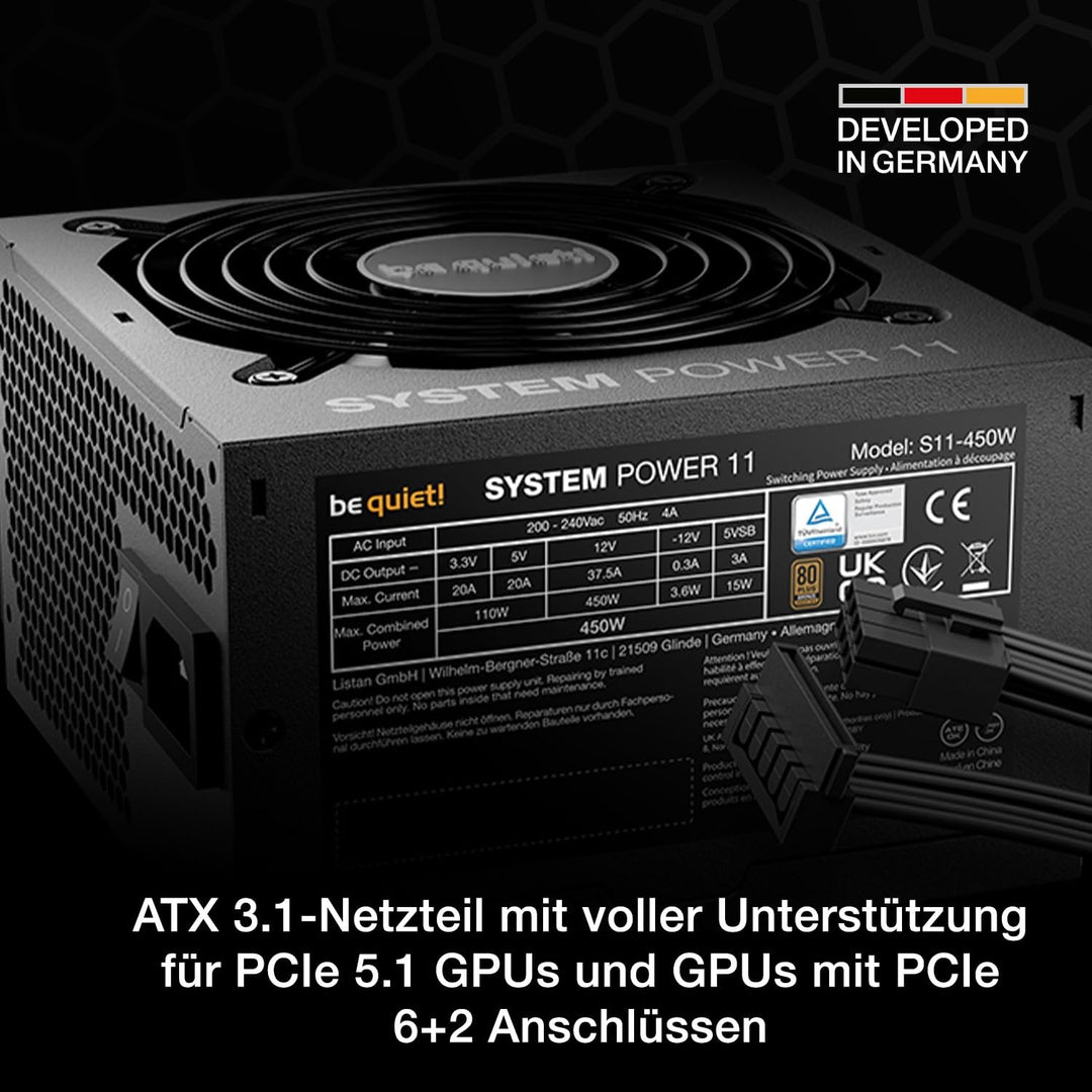 PC Netzteil 450W ATX 3.1 80 Plus Bronze mit 12V-2x6-Anschluss - Bild 2