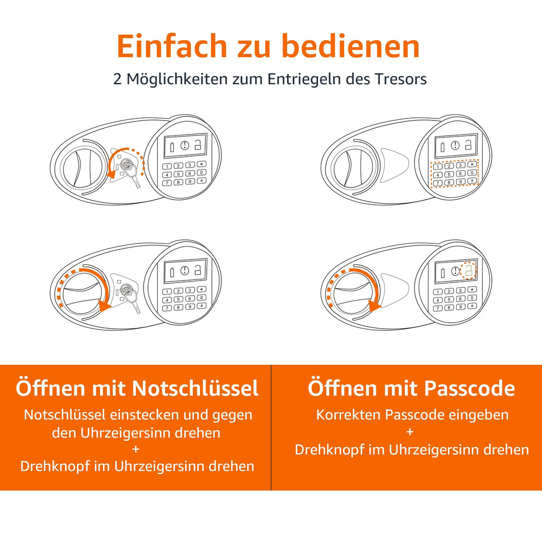 Stahl-Tresor 14 l mit Digitalcode und 2 Notfallschlüsseln - Bild 5