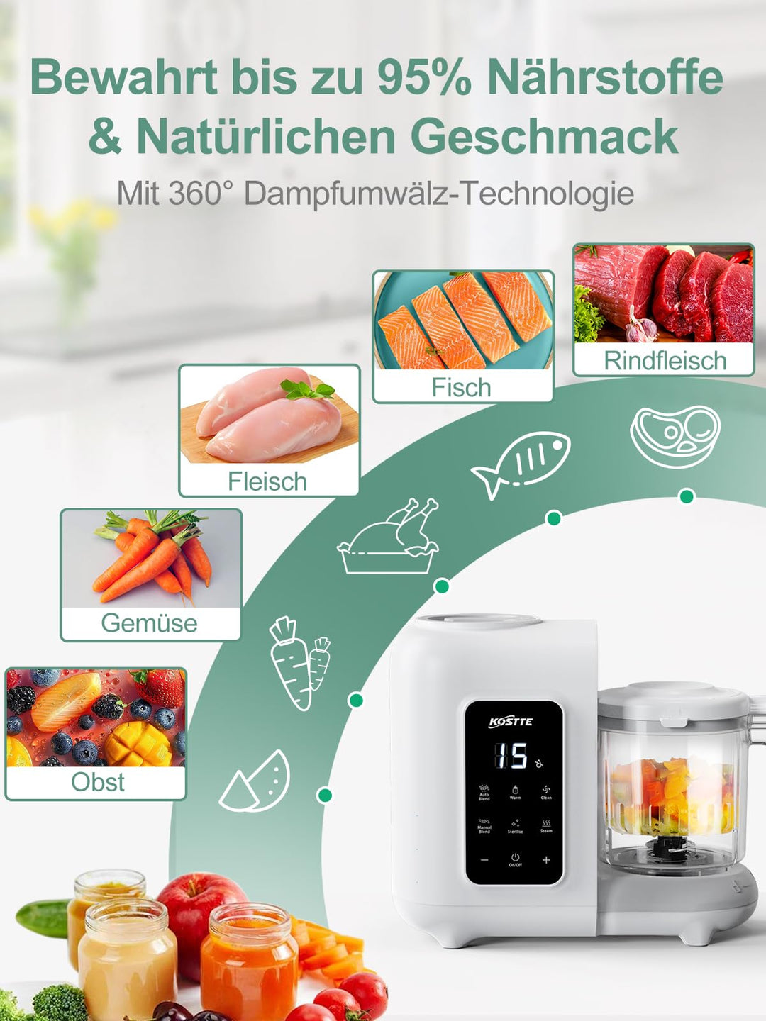 Babynahrungszubereiter 6-in-1 Dampfgarer Mixer BPA-frei für Babybrei - Bild 8