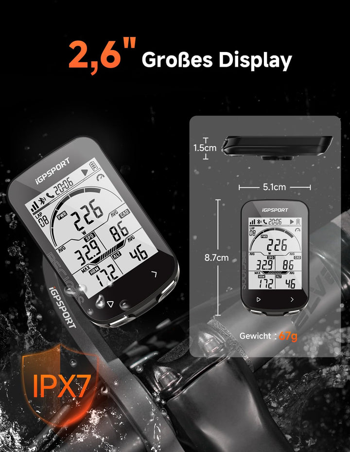GPS Fahrradcomputer kabellos 5-Satelliten ANT+ Bluetooth 2,6 Zoll - Bild 2