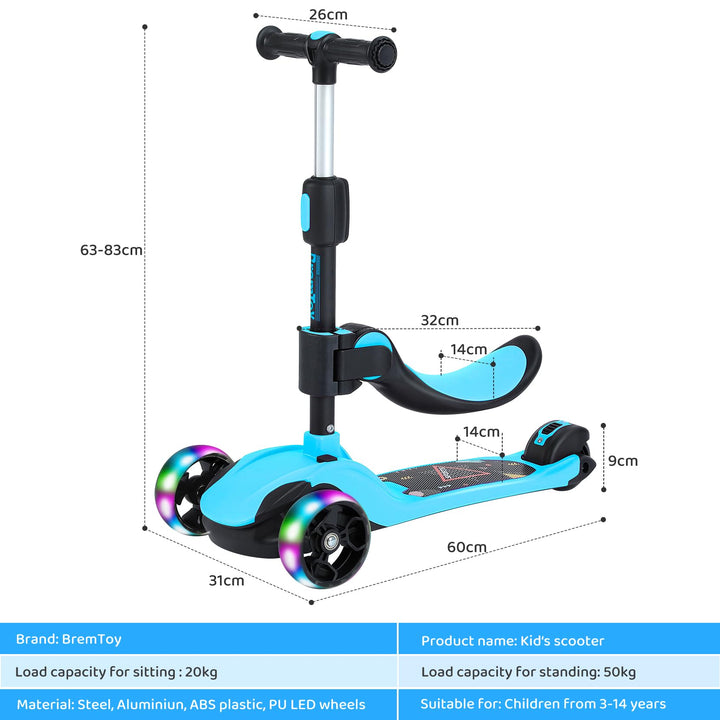 Kinderroller 3-in-1 mit Sitz PU-Räder faltbar für 3-12 Jahre - Bild 7