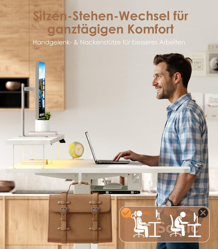 Schreibtisch elektrisch höhenverstellbar 140x74 cm mit Monitorständer