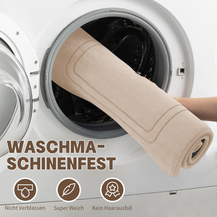 Badezimmerteppich Set 3-teilig Beige Plüsch rutschfest Memory-Schaum - Bild 5