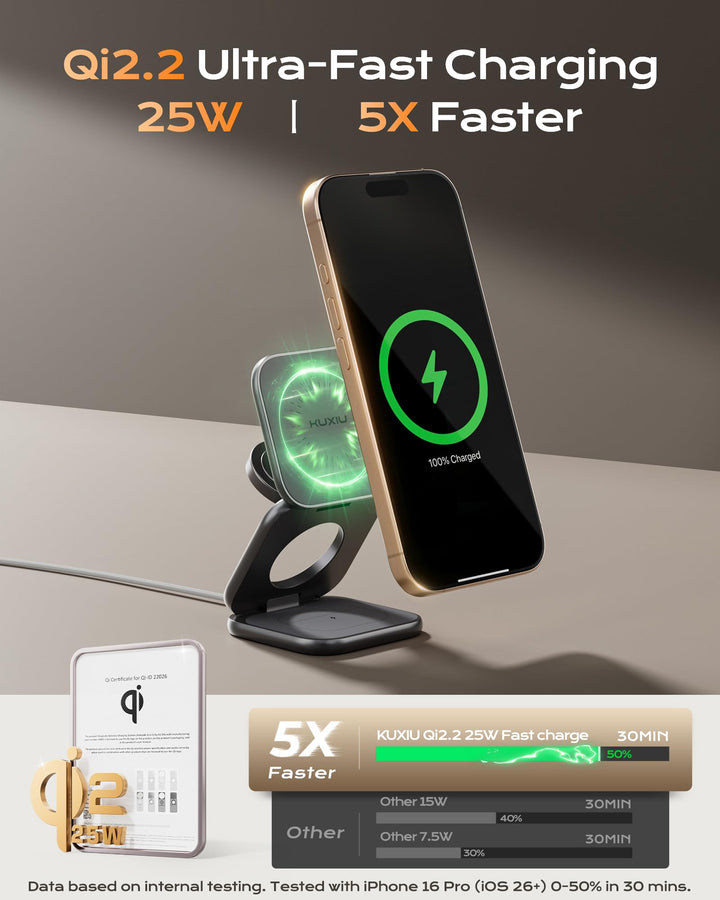 3-in-1 Ladestation Qi2.2 25W faltbar für iPhone, Apple Watch &amp; AirPods - Bild 2
