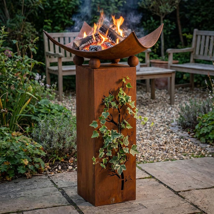 Feuerschale Säule Metall Rostoptik 2-teilig 78 cm für Garten - Bild 5