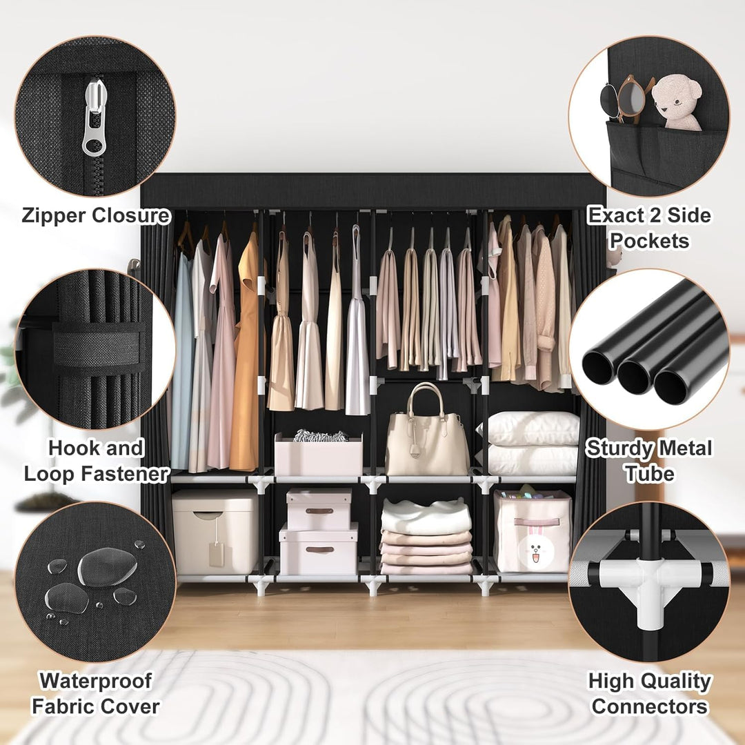 Faltschrank Stoff mit Abdeckung 170x45x167 cm 4 Kleiderstangen - Bild 4