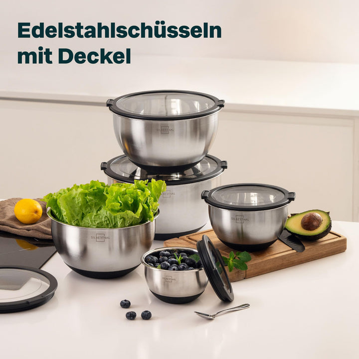 Rührschüssel Set Edelstahl 3-teilig mit Deckel 1,4/2,8/4,7 L - Bild 2