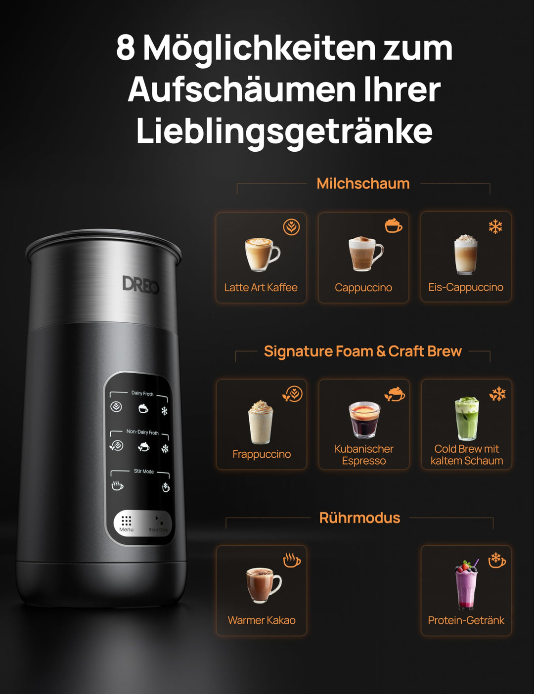 Milchaufschäumer Elektrisch 8-in-1 Edelstahl 270ml Warm &amp; Kalt - Bild 4