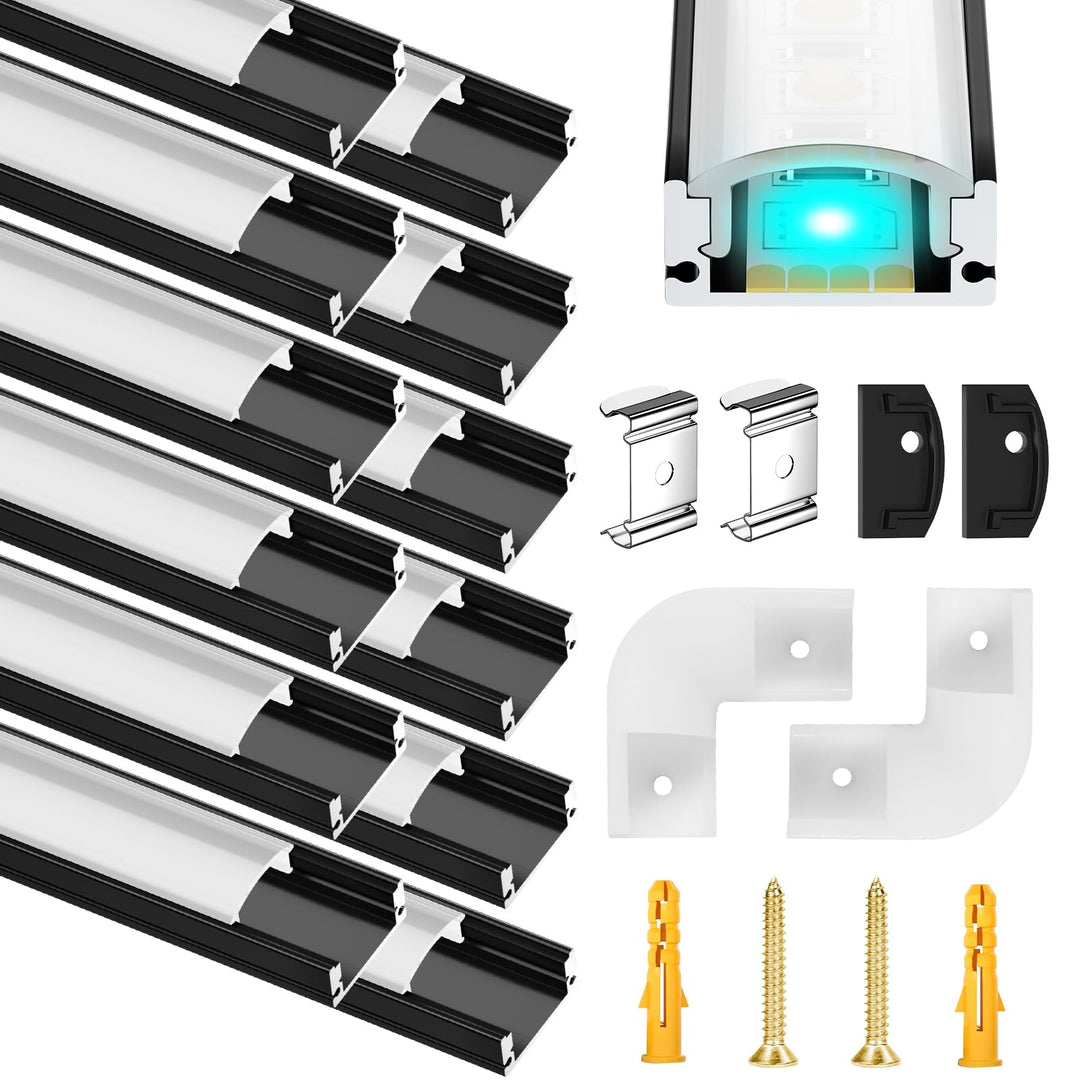 LED Aluminiumprofil U-Form Schwarz 12x1m mit Milchweiss-Abdeckung