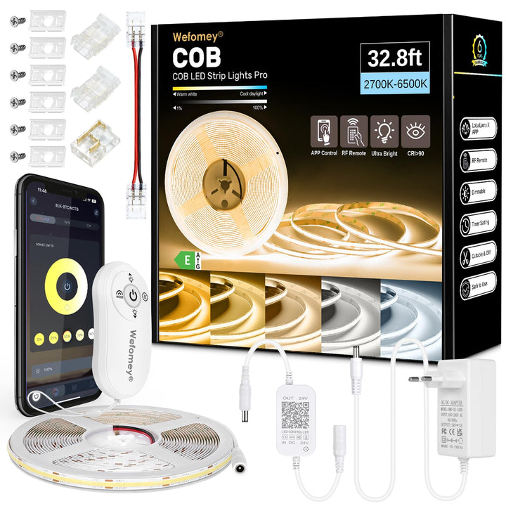 COB LED Streifen 10m dimmbar 2700K-6500K mit App und Fernbedienung