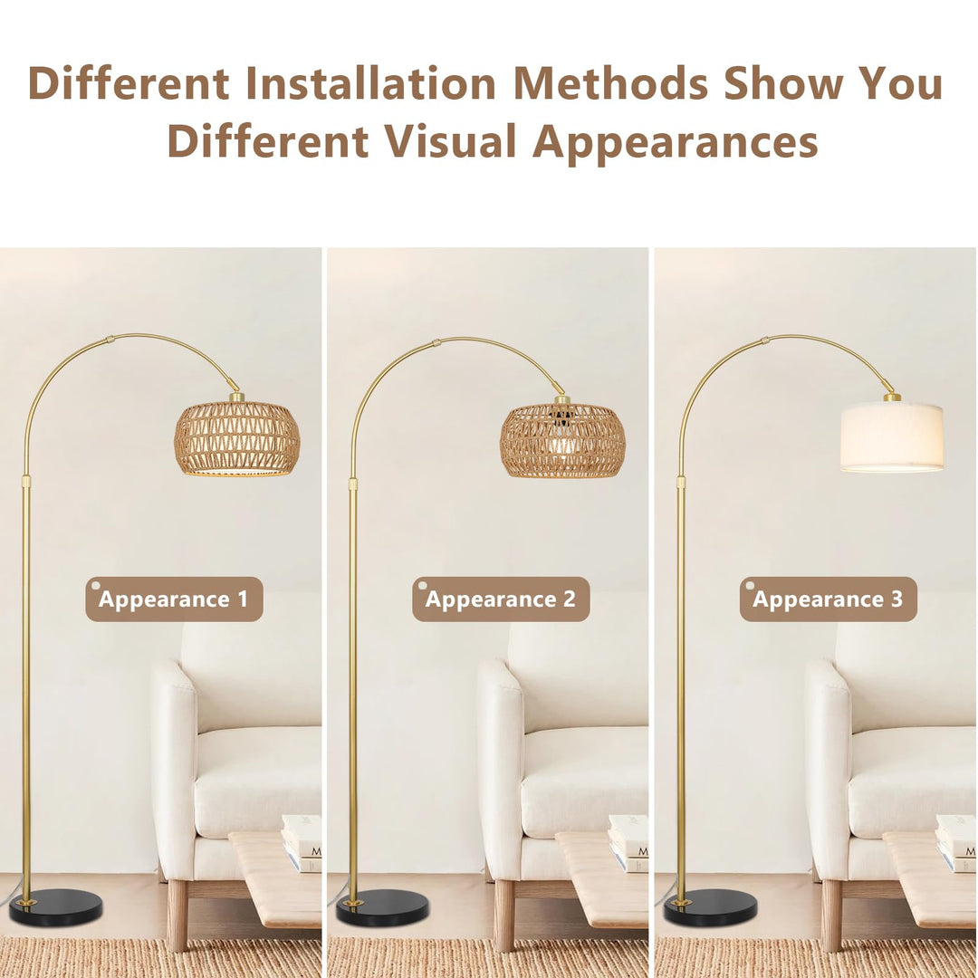 Bogenlampe Rattan Stehlampe dimmbar mit Fernbedienung App gold - Bild 5