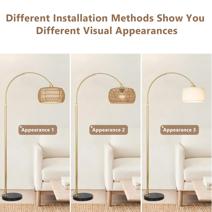 Bogenlampe Rattan Stehlampe dimmbar mit Fernbedienung App gold - Bild 5