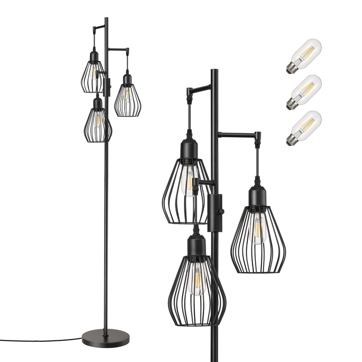 Stehlampe Wohnzimmer 3-flammig dimmbar Vintage Industriedesign schwarz - Bild 7