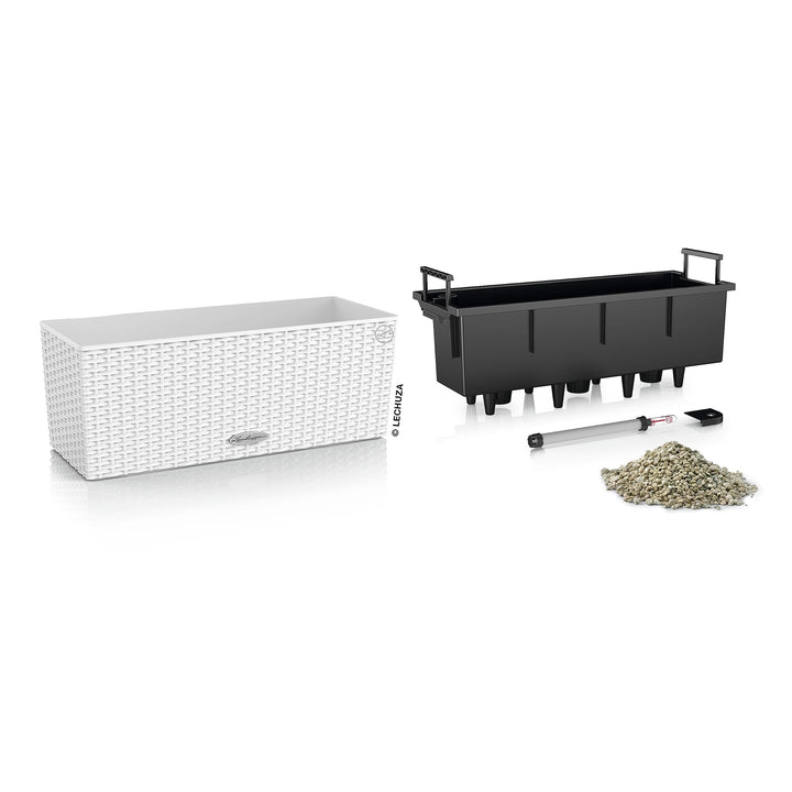 Balkonkasten mit Bewässerungssystem Flechtoptik 50cm Weiss Innen/Aussen - Bild 3