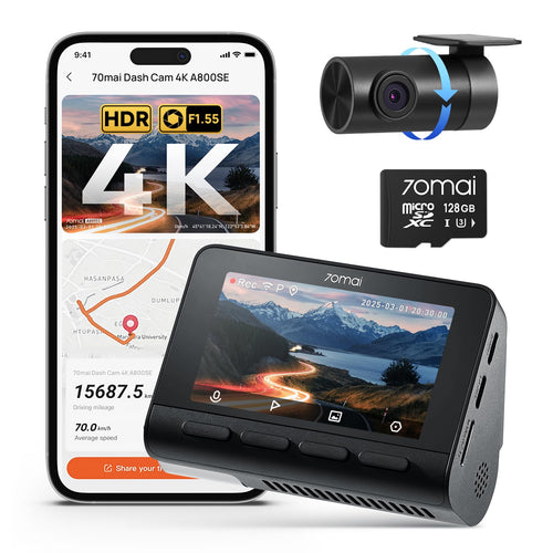 Dashcam Dual 4K+1080P HDR Nachtsicht mit 128GB SD-Karte