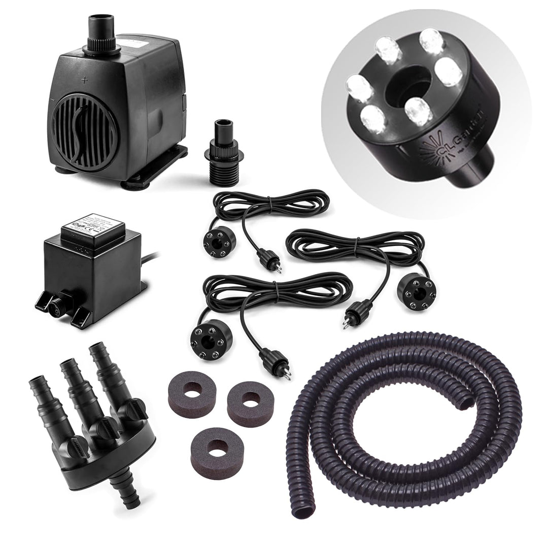 Springbrunnenpumpe Set 3 Ausgänge LED Beleuchtung 12V 1300 L/h