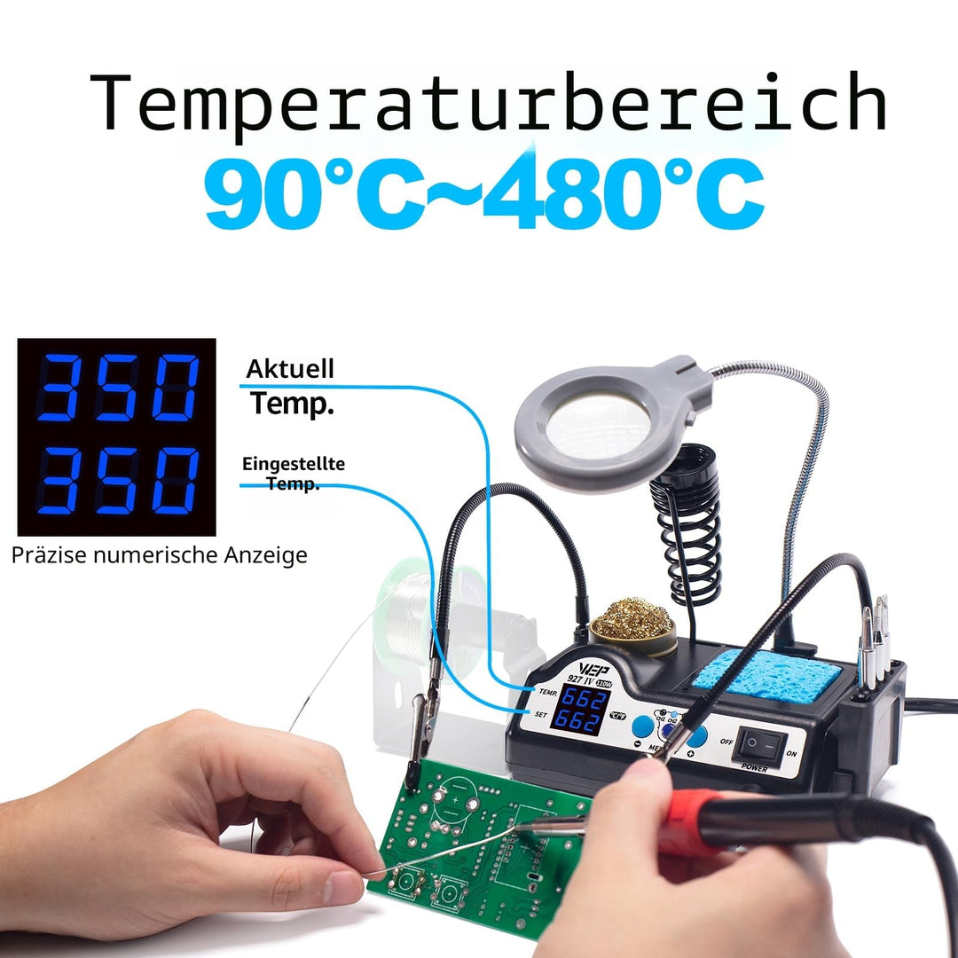 Lötstation 110W mit LED-Lupe, 5 Lötspitzen und Helferhänden - Bild 2