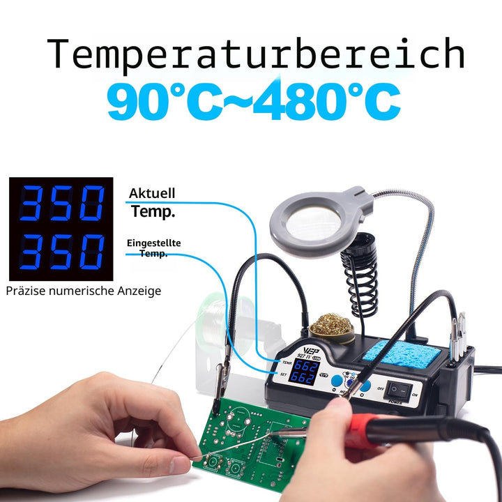 Lötstation 110W mit LED-Lupe, 5 Lötspitzen und Helferhänden - Bild 2