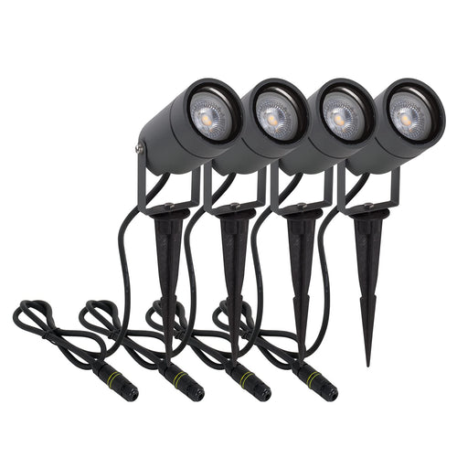 Erdspiessstrahler GU10 IP65 320° drehbar 5W Warmweiss 4er Set