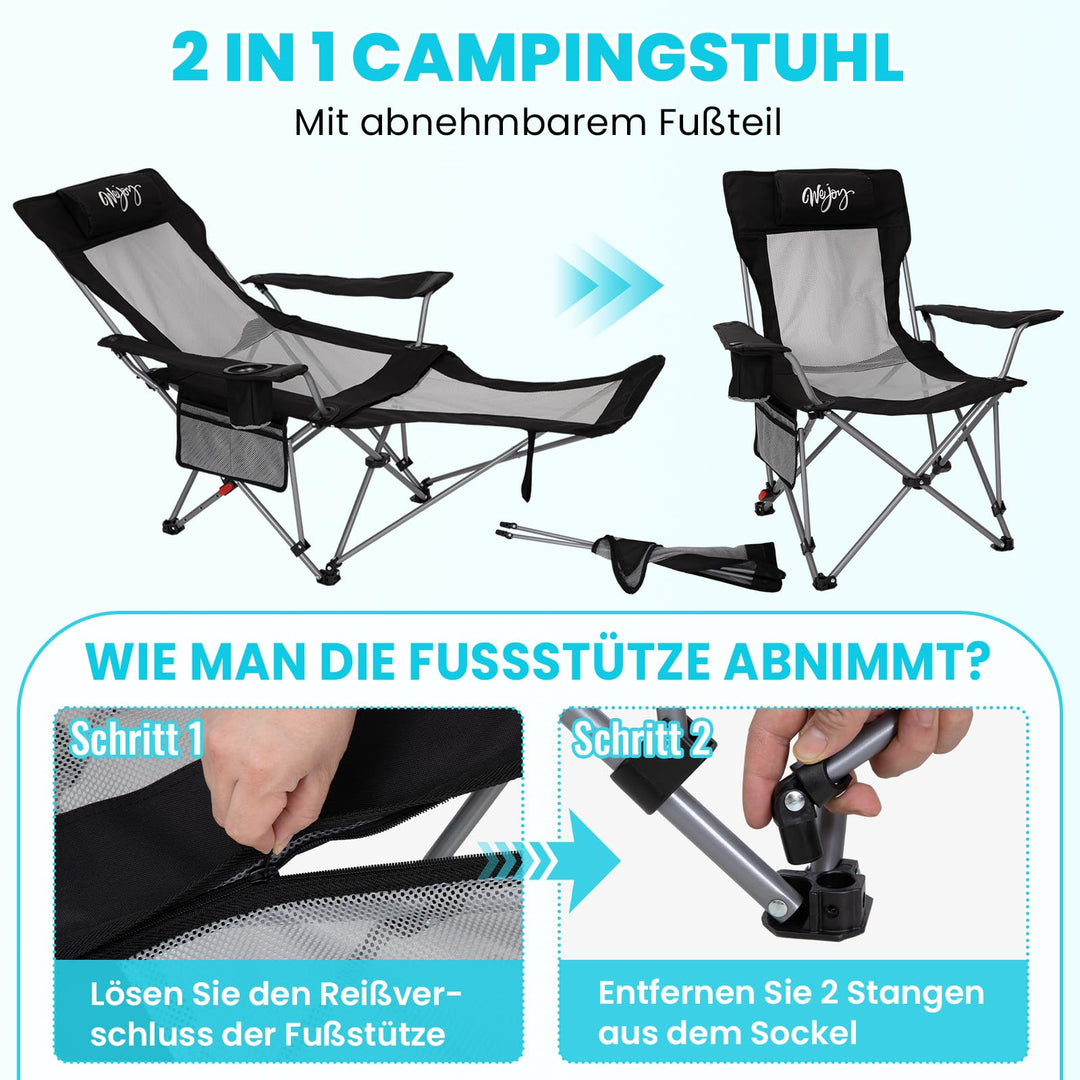 Campingstuhl faltbar mit Fussstütze 4-fach verstellbar 180 kg - Bild 3
