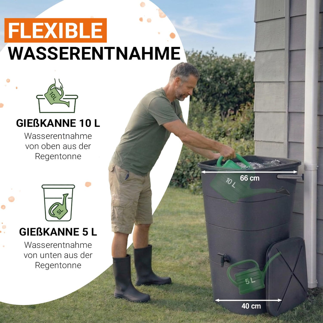 Regentonne eckig 200 Liter Graphite Grey mit Deckel und Hahn - Bild 5