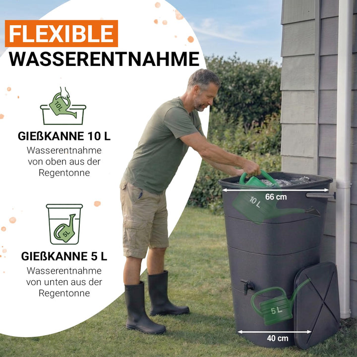 Regentonne eckig 200 Liter Graphite Grey mit Deckel und Hahn - Bild 5