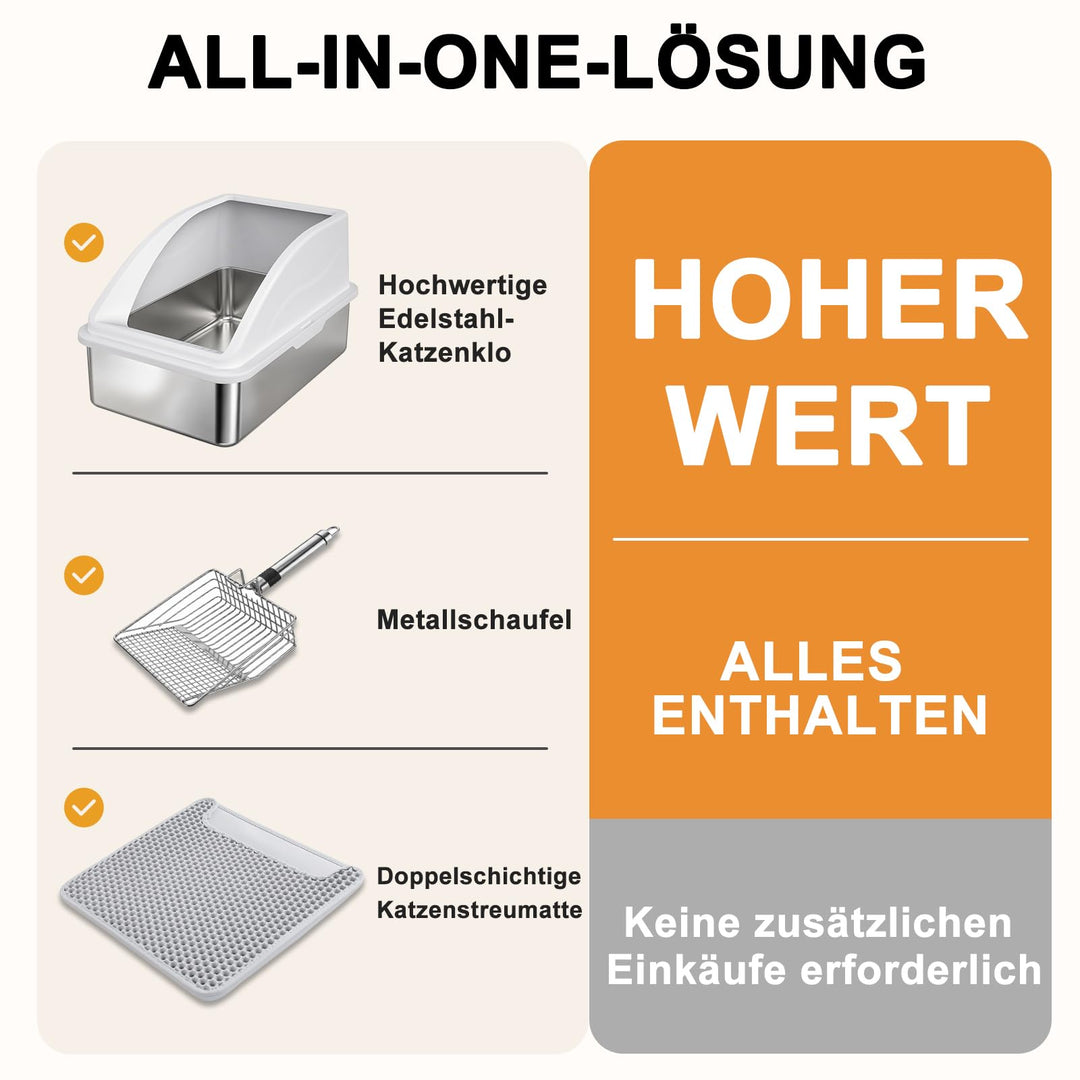 Katzenklo Edelstahl XL 58x37x28.5cm mit Siebmatte und Schaufel - Bild 2