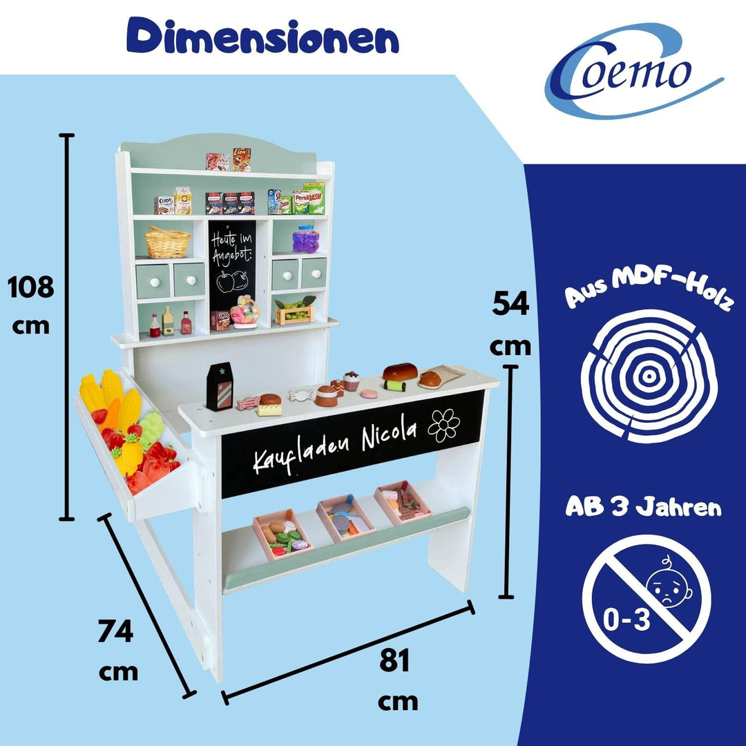 Kaufladen Kinder Holz mit Tafel, Theke &amp; 4 Schubladen gruen - Bild 4