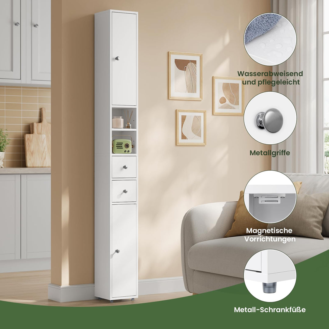 Badezimmerschrank Schmal Hoch 20 cm Weiss mit Schubladen und Tueren - Bild 8