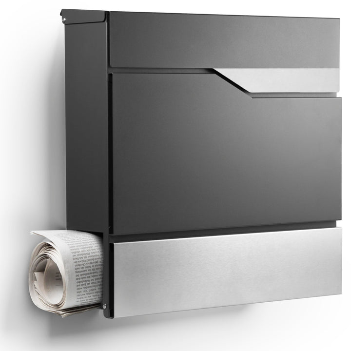 Wand-Briefkasten mit Zeitungsfach Stahl Anthrazit RAL 7016